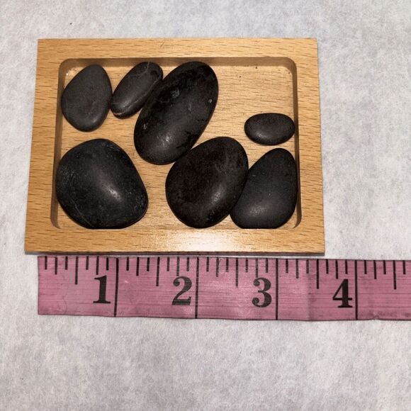 Natural Obsidian 7 Stone Healing Stacking Black Chakra Balance Wood Tray - Picture 1 of 4